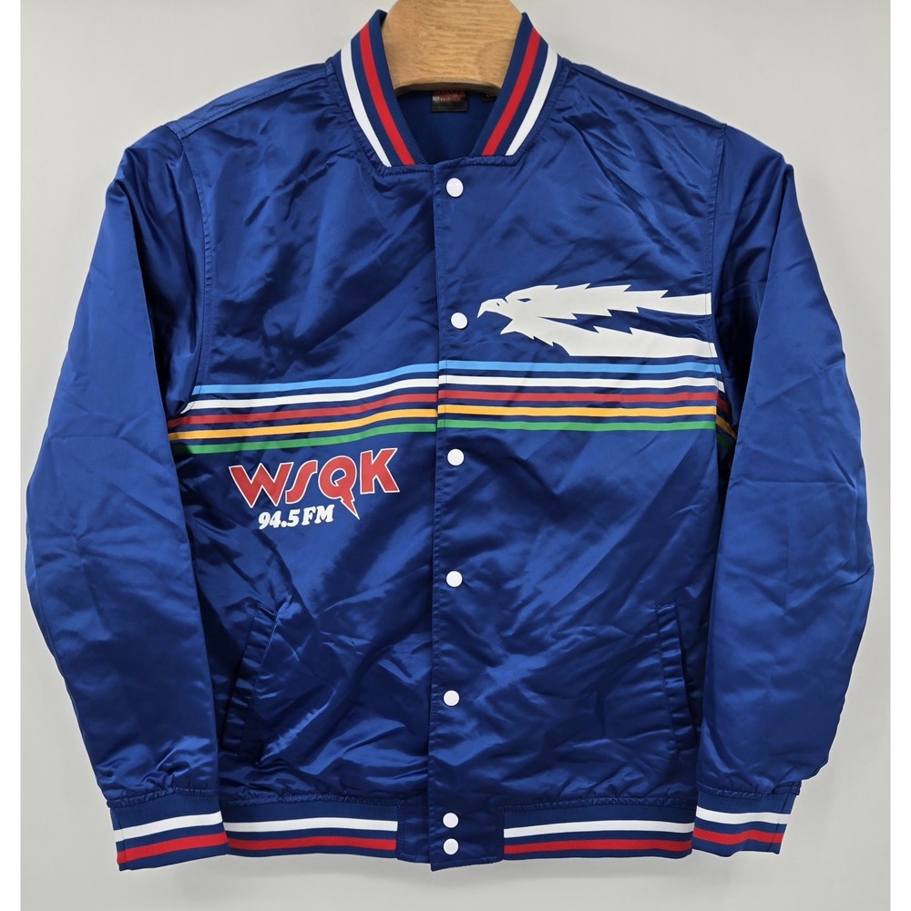 Stranger Things WSQK Blue Jacket Men's Size L Satin 80s Style Bomber NWTs